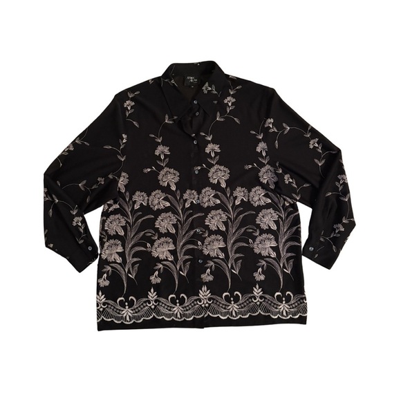 Marc Allen Tops - Marc Allen Black Floral Embroidered Button-Up Shirt